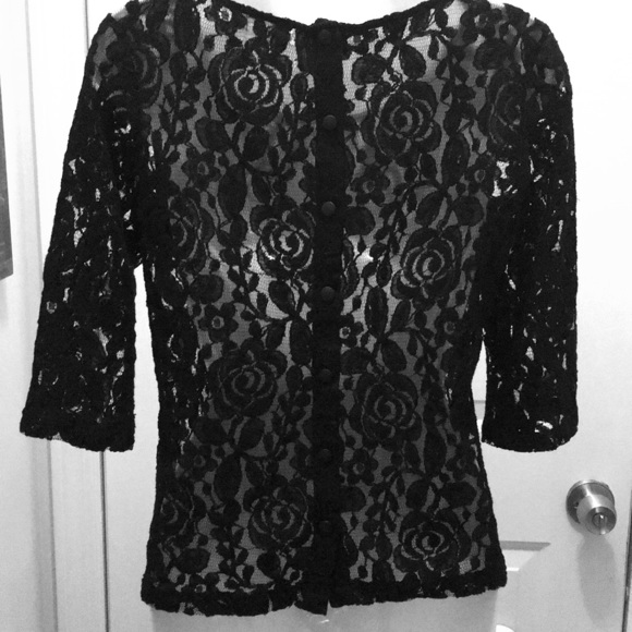 Comme toi Tops - Sexy Black Lace Button-Back Top